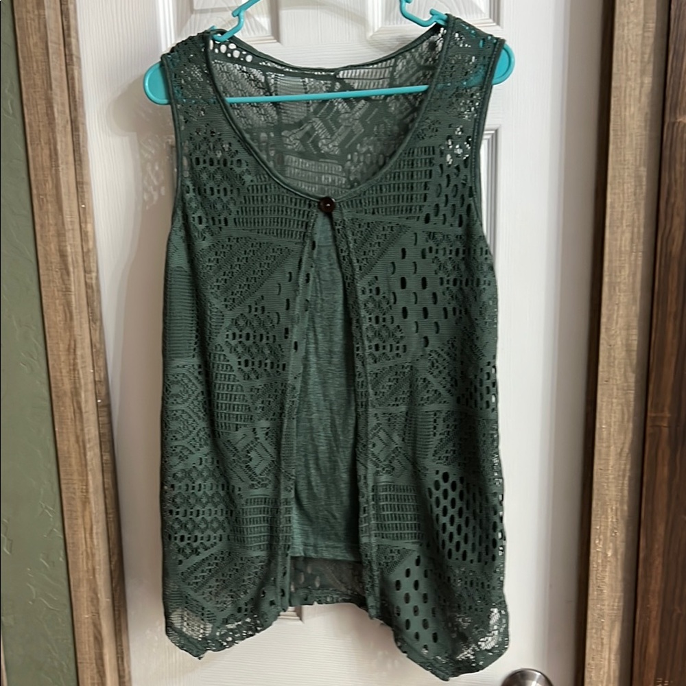 SHEIN Dark Green Lace Tank Top